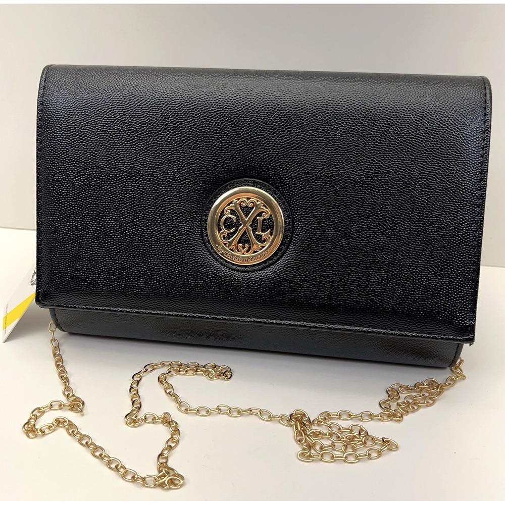 CXL By CHRISTIAN LACROIX Paris Caviar Black Clutch Detachable Gold Chain NWT